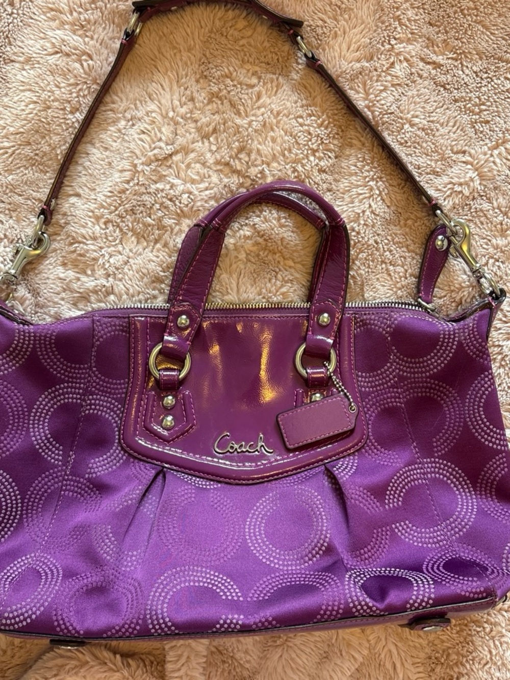 Vintage Coach Purple Patent Leather Handbag with Silver Hardware